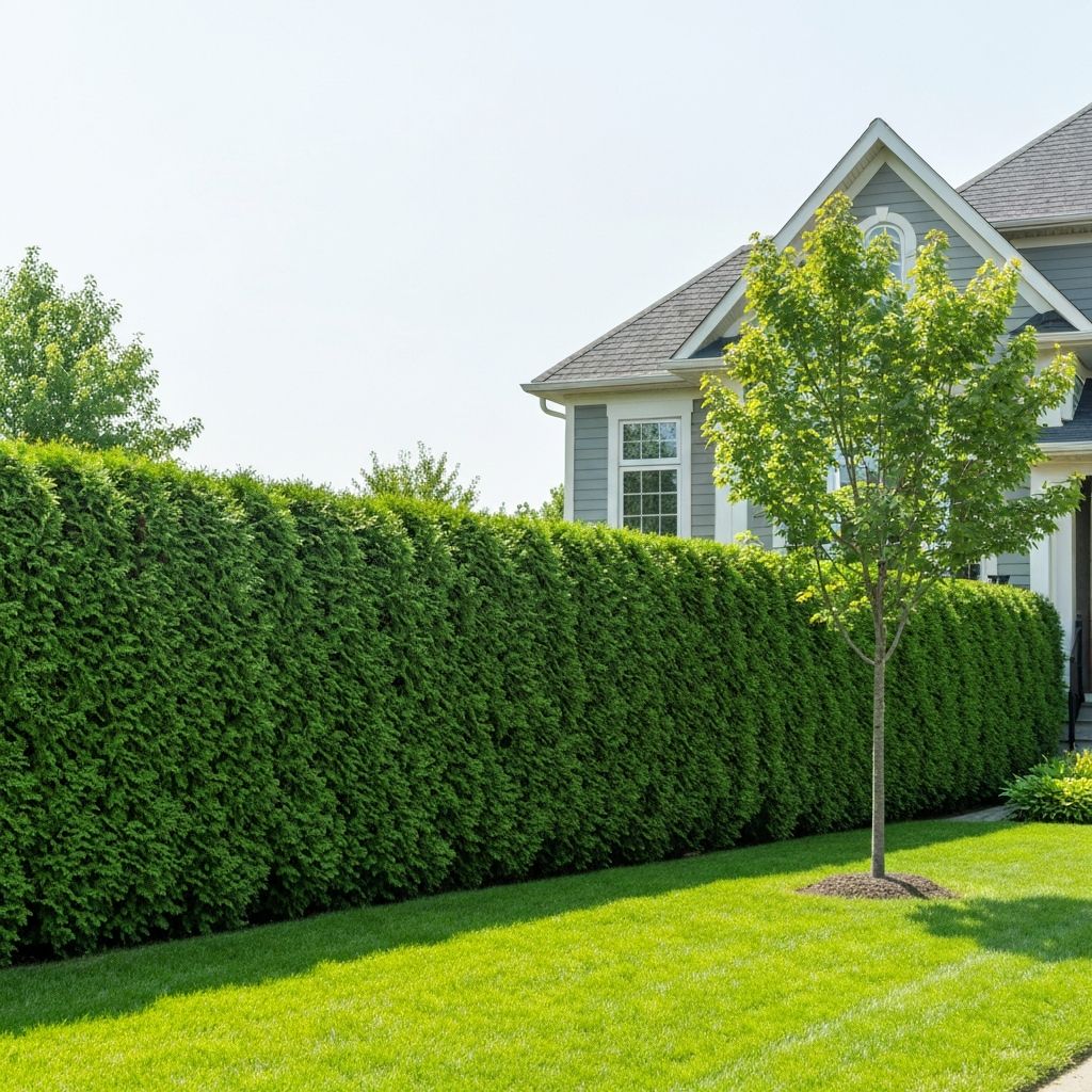 Haie de cèdre parfaitement taillée dans une cour arrière